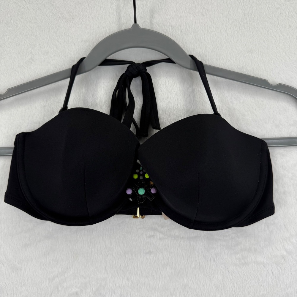 Victoria's Secret Black Embellished Halter Bikini Top - Size 34D READ
